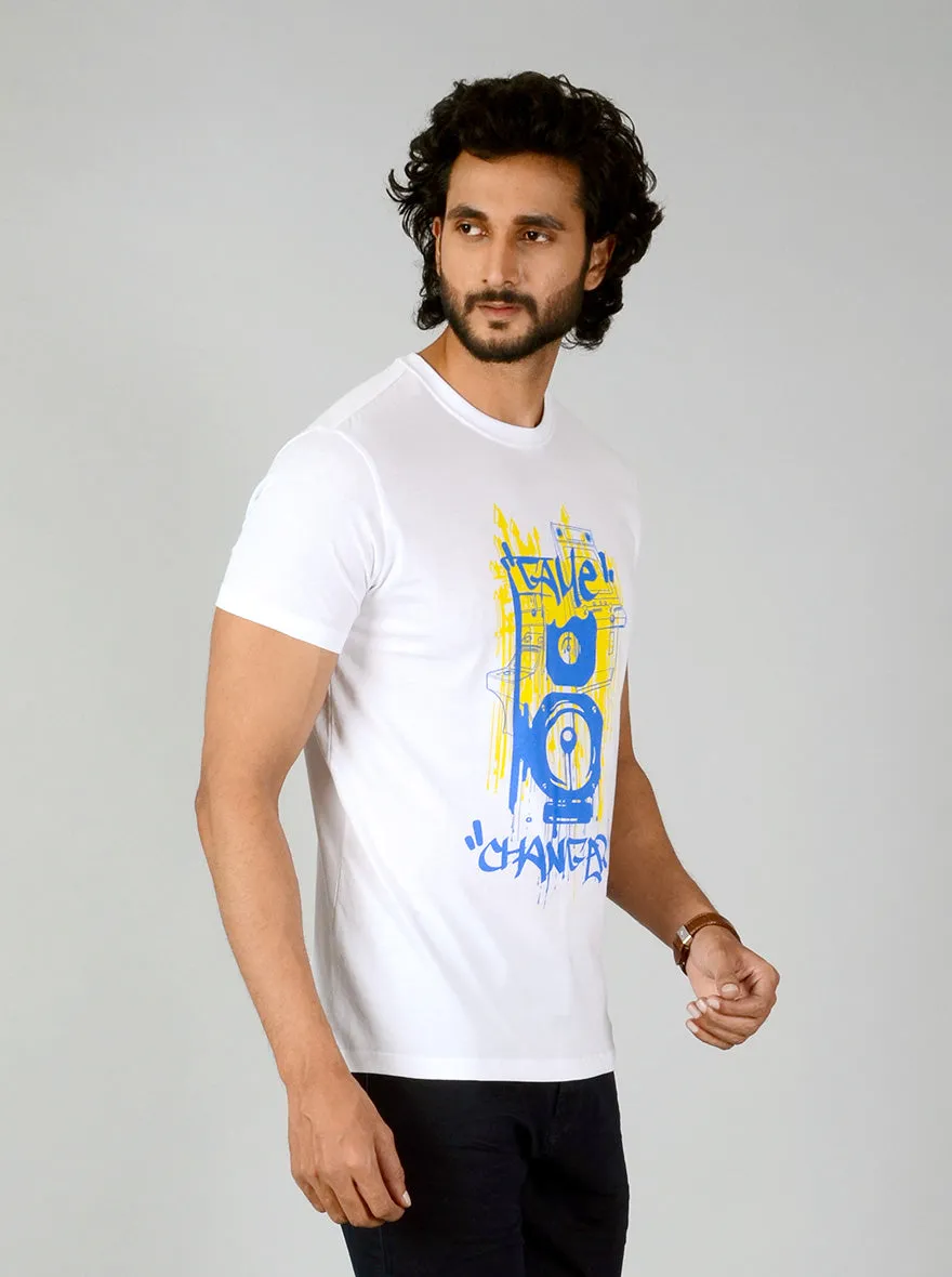 White Printed Slim Fit T-shirt | Greenfibre