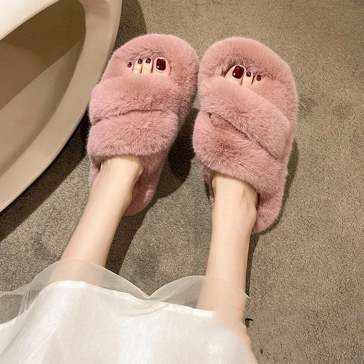 Winter Fuzzy Slippers Women Warm Soft Plush Shoes