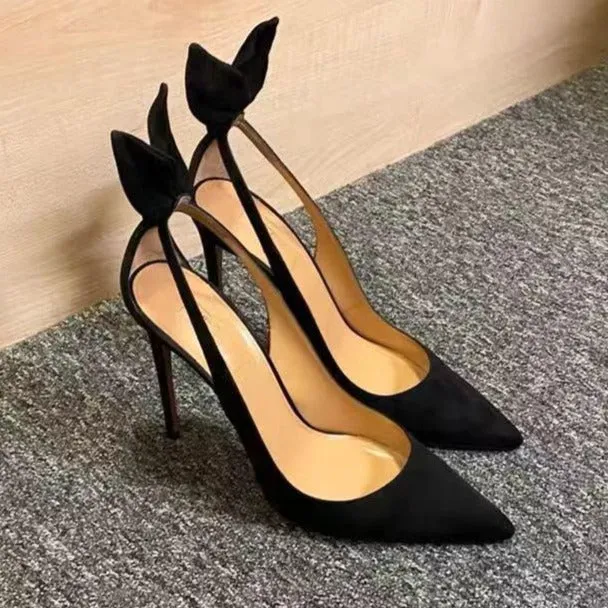 Women bowknot back hollow pointed toe stiletto heels