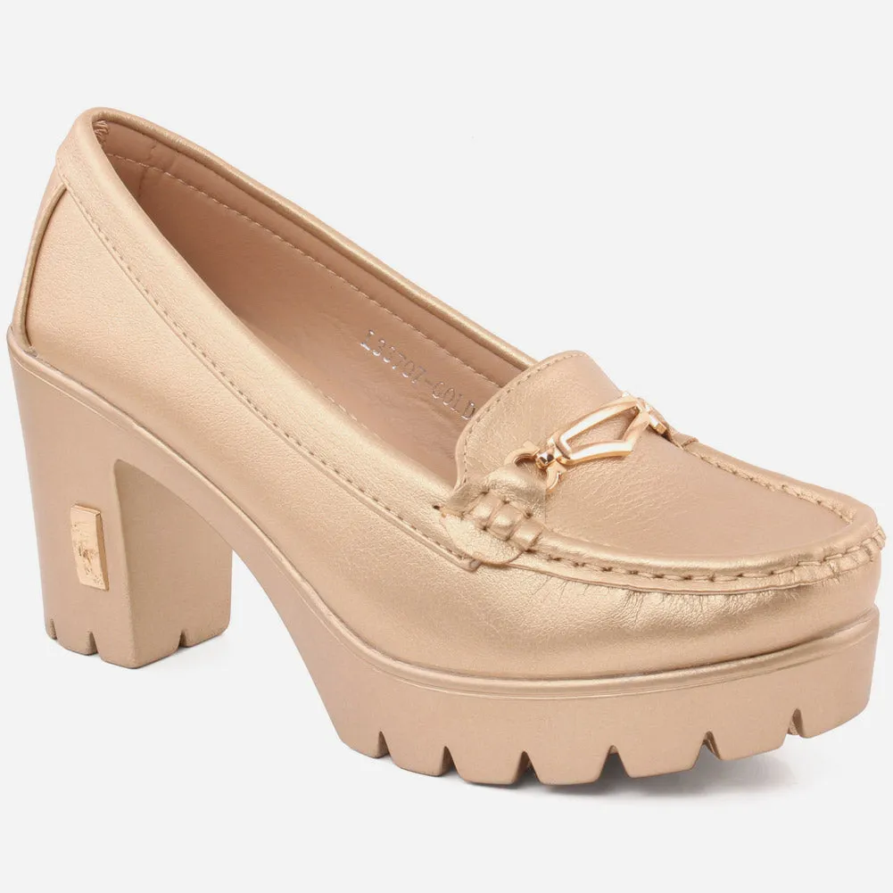 Women "SHERINE" Block Heel Moccasins