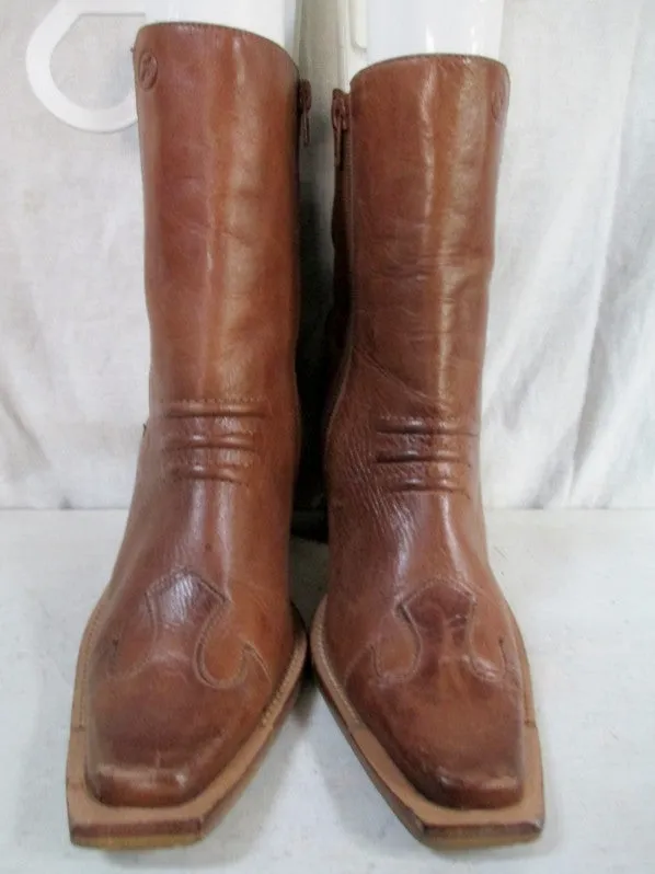 Womens BRONX SHOES LEATHER Western Ankle Cowboy BOOT BROWN 7.5